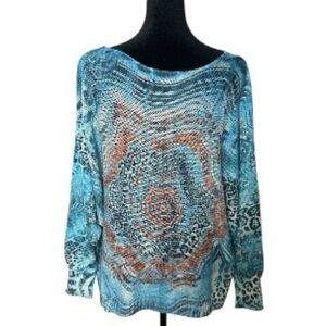 Gigi Moda made in Italy Blue and Brown Long Sleeve Top